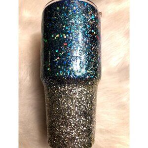 Alcohol Ink Tumbler 30 oz Stainless Steel Insulated Travel Mug Blue & Silver Cup